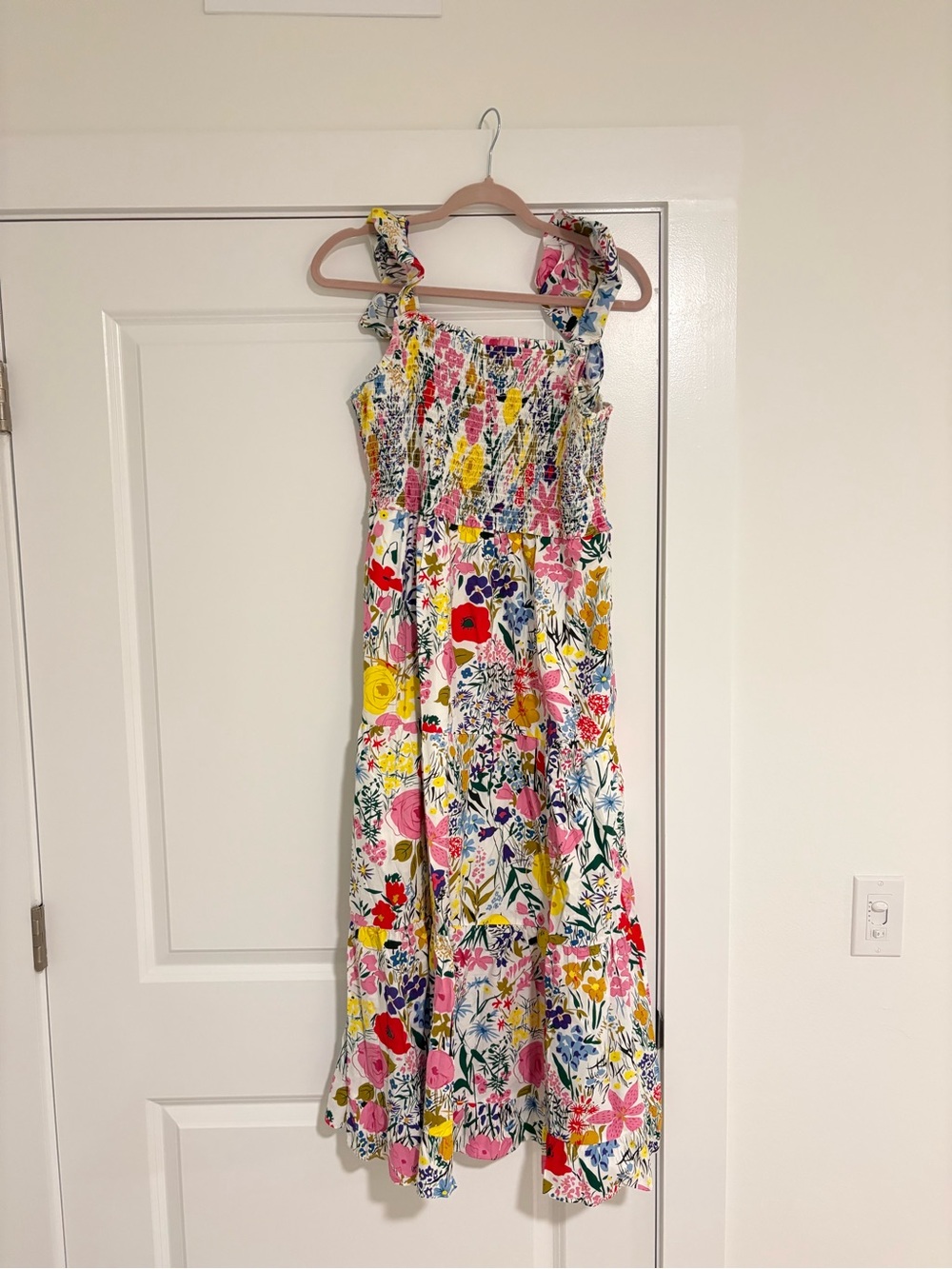 Floral Smocked Sundress with Ruffle Straps - White Multi